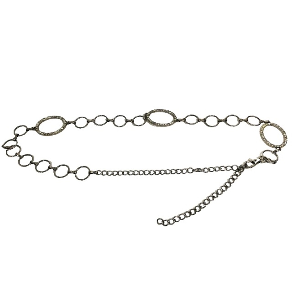 Vintage Chain Belt Silver Tone Rhinestone Ovals Circular Rings Chain Links